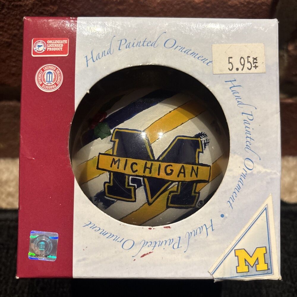 Michigan Wolverines  Handpainted Vintage Christmas ornament Forever collectables